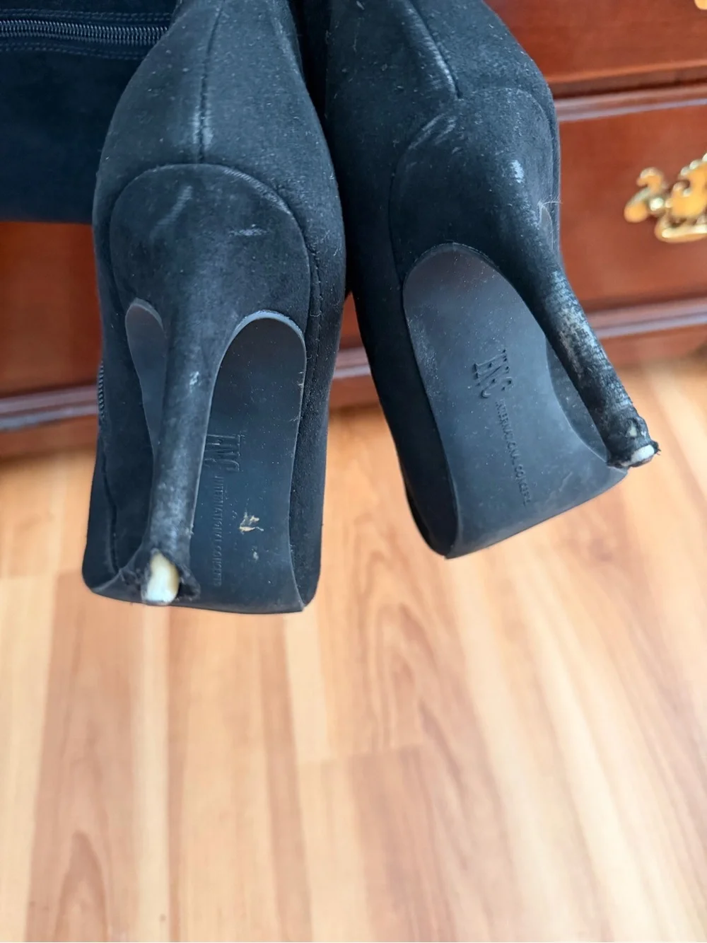 INC International Concepts Black Over-The-Knee Pointed-Toe Stiletto Boots